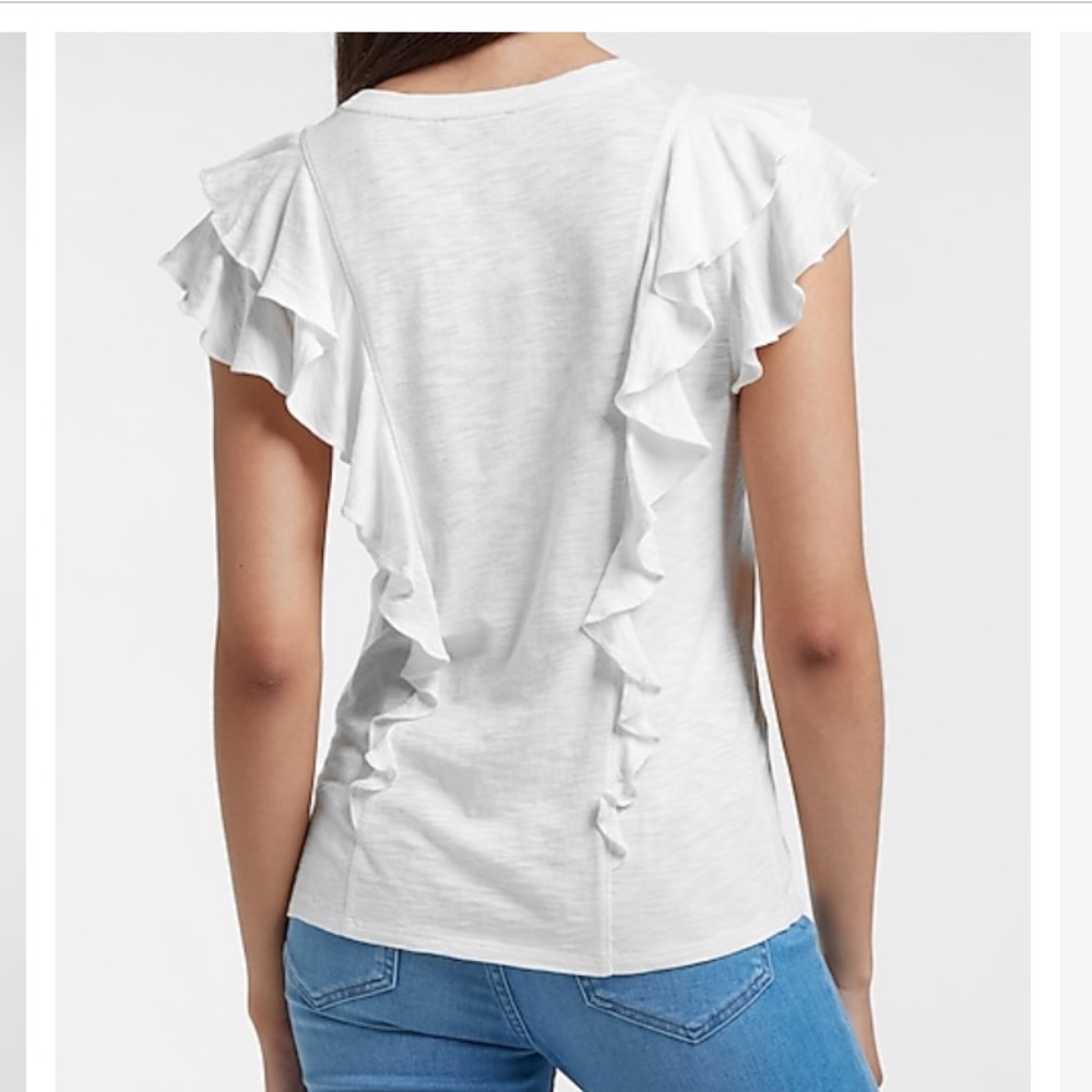 Express White Ruffle Tee XS NWT